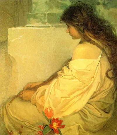 Girl with Loose Hair and Tulips Alphonse Mucha